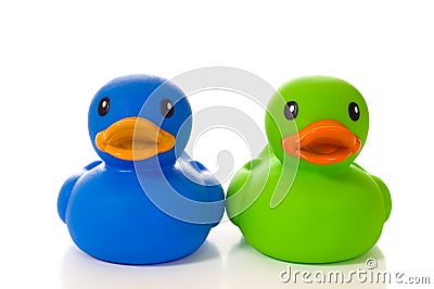 Blue and Green Rubber Ducks Stock Photo