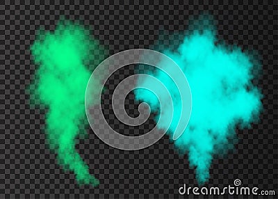 Blue, green smoke explosion special effect on transparent background Vector Illustration