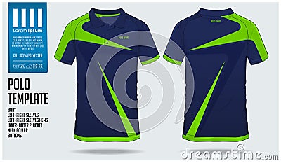 Blue and green stripe Polo t-shirt sport template design for soccer jersey, football kit Sport uniform in front view. Vector Illustration