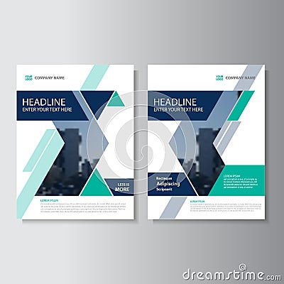 Blue green triangle geometric Vector annual report Leaflet Brochure Flyer template design, book cover layout design Vector Illustration