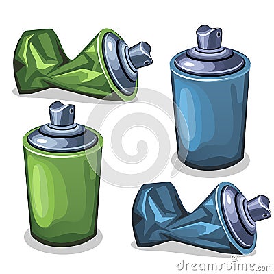 Blue and green tube spray full and empty crumpled Vector Illustration