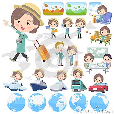 Blue-green tunic Middle woman travel Vector Illustration