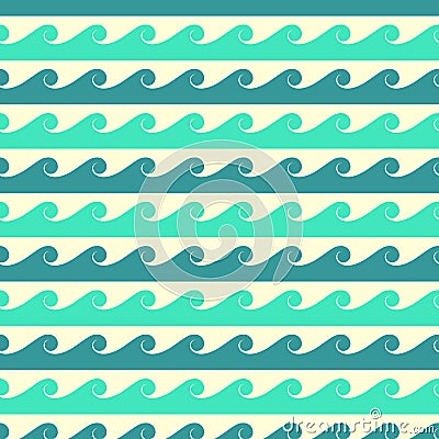 Blue and green vector waves seamless pattern Vector Illustration