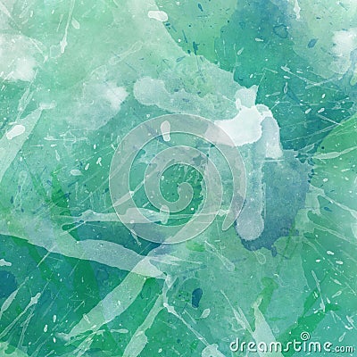 Blue green and white watercolor background illustration with paint spatter blotches and drips and watercolor wash texture design, Cartoon Illustration