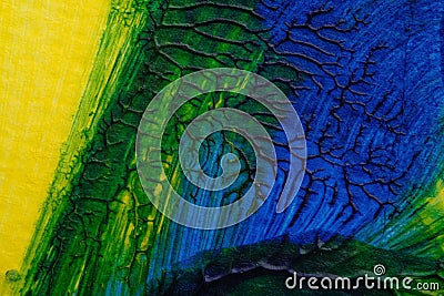 Blue green yellow abstract acrylic painting color texture on white paper background by using inkblot method Stock Photo