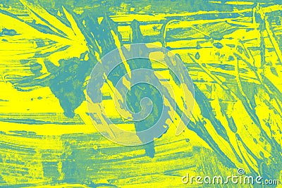 Blue green yellow paint brush strokes background Stock Photo