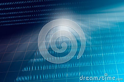 Blue grid with blurred binary code background Editorial Stock Photo