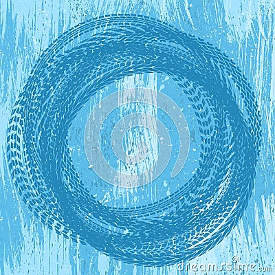 Blue grunge tire track background Vector Illustration