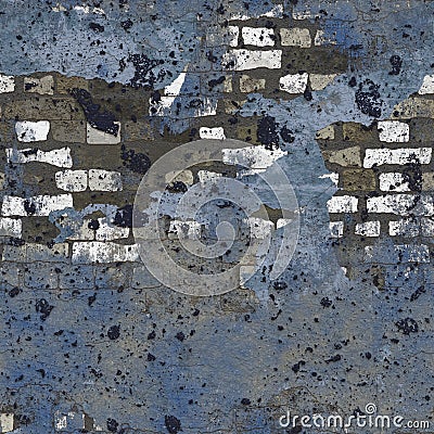 Blue Grungy Painted Brick Wall Seamless Background Stock Photo