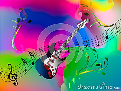 Blue guitar with music notes Vector Illustration