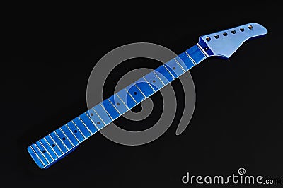 Blue Guitar neck, maple and ebony fingerboard neck with round do Stock Photo