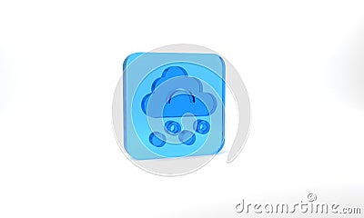 Blue Hail cloud icon isolated on grey background. Glass square button. 3d illustration 3D render Cartoon Illustration