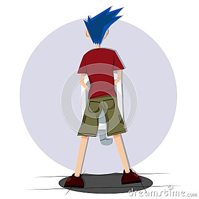 blue hair man on toilet from behind Vector Illustration