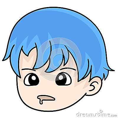 Blue haired boy character. doodle icon image Vector Illustration