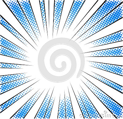 Blue halftone radial speed lines for comic book Vector Illustration