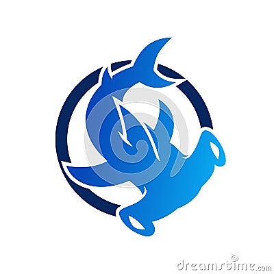 Blue Hammerhead Shark logo design Vector Illustration