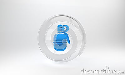 Blue Hand grenade icon isolated on grey background. Bomb explosion. Glass circle button. 3D render illustration Cartoon Illustration