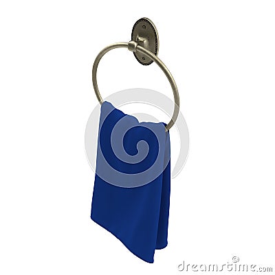 Blue hand towel on metallic hanger on white. 3D illustration Cartoon Illustration