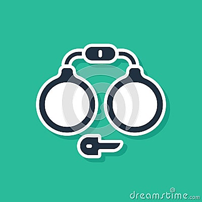 Blue Handcuffs icon isolated on green background. Vector Vector Illustration