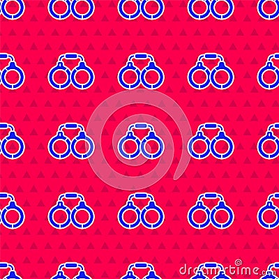 Blue Handcuffs icon isolated seamless pattern on red background. Vector Vector Illustration