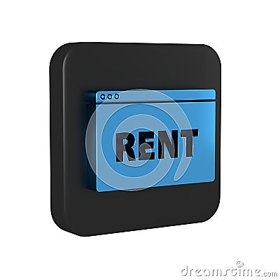 Blue Hanging sign with text Online Rent icon isolated on transparent background. Signboard with text Rent. Black square Stock Photo