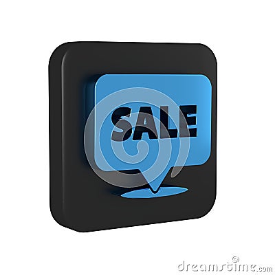 Blue Hanging sign with text Sale icon isolated on transparent background. Signboard with text Sale. Black square button. Stock Photo