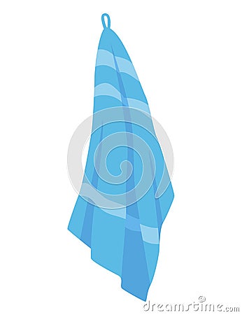 Blue hanging towel with stripes design. Bathroom or spa equipment, cleanliness concept vector illustration Cartoon Illustration