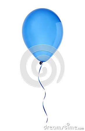Blue happy air flying balloon isolated on white Stock Photo