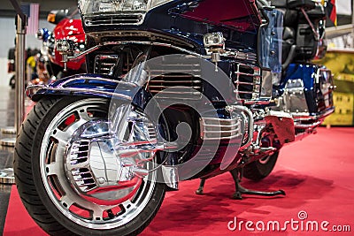 Blue Harley Davidson chopper on the red carpet Editorial Stock Photo