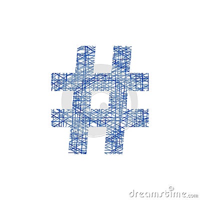 Blue hashtag icon in sketch style Vector Illustration