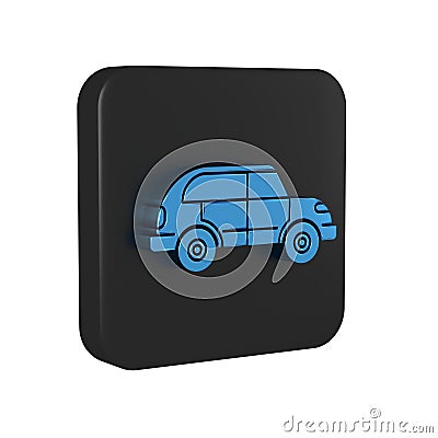 Blue Hatchback car icon isolated on transparent background. Black square button. Stock Photo