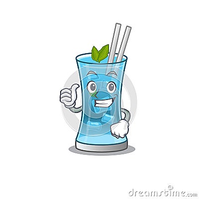 Blue hawai cocktail cartoon character design showing OK finger Vector Illustration