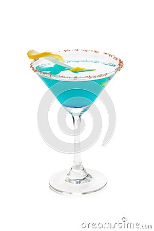 Blue Hawaiian Cocktail in a martini glasses, isolated on white b Stock Photo
