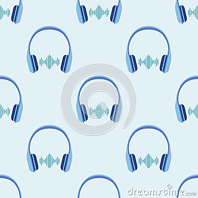 Blue headphones icons seamless vector color pattern Vector Illustration