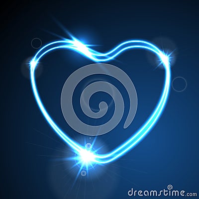 Blue heart, glowing neon effect abstract background Vector Illustration