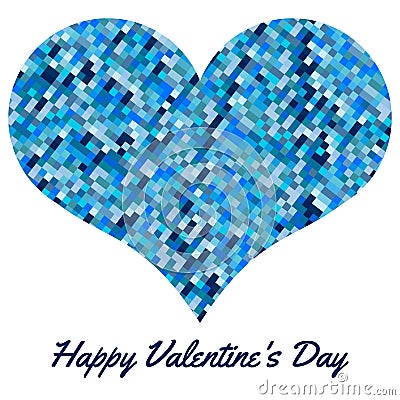 Blue heart made of pixels. Valentines Day background Vector Illustration