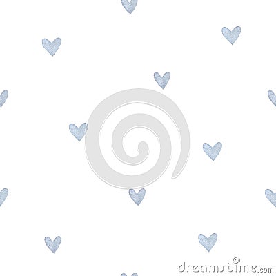 Blue heart seamless pattern. Watercolor hearts. Stock Photo