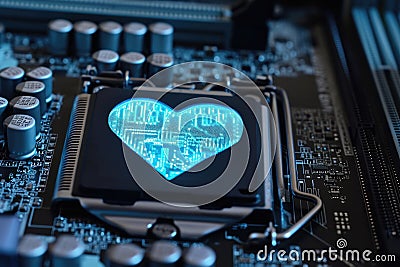 Blue Heart In The Shape Of A Cpu Symbolizing The Power Of Love Stock Photo