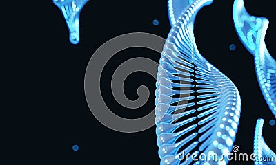 Blue helix DNA Chromosome genetic modification on black background. Science and medical concept. 3D illustration rendering Cartoon Illustration