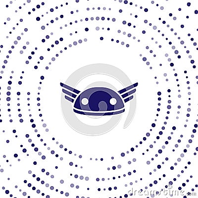 Blue Helmet with wings icon isolated on white background. Greek god Hermes. Abstract circle random dots. Vector Vector Illustration