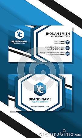 Blue hexagon business card Vector Illustration