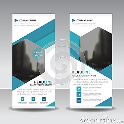 Blue hexagon roll up business brochure flyer banner design , cover presentation abstract geometric background, modern publication Vector Illustration