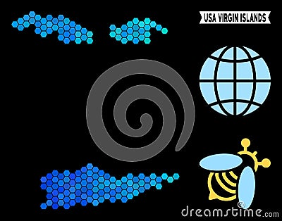 Blue Hexagon USA Virgin Islands Map Vector Illustration