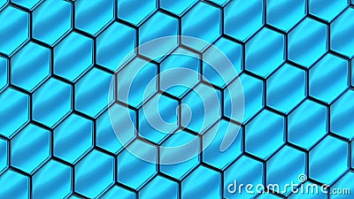 Blue hexagons 3D geometric background, shiny metallic honeycomb pattern Cartoon Illustration