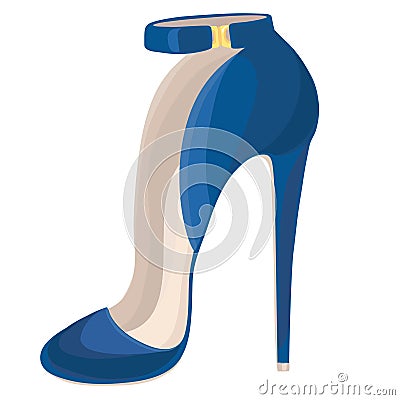 Blue high heeled shoe with buckle Vector Illustration