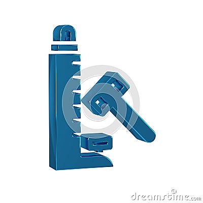Blue High striker attraction with big hammer icon isolated on transparent background. Attraction for measuring strength Stock Photo
