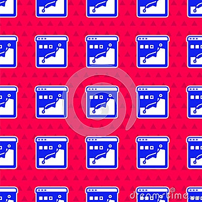 Blue Histogram graph photography icon isolated seamless pattern on red background. Vector Vector Illustration