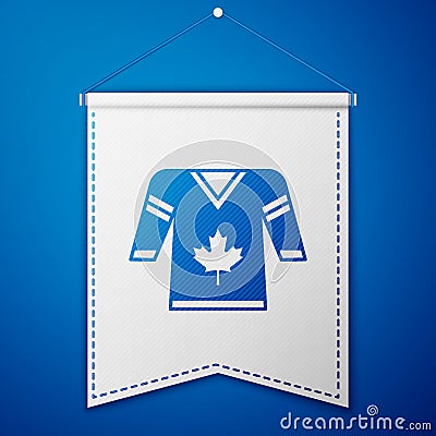 Blue Hockey jersey icon isolated on blue background. White pennant template. Vector Stock Photo