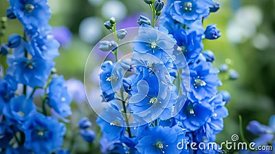 Blue hollyhocks with green stems. Flowering flowers, a symbol of spring, new life Stock Photo