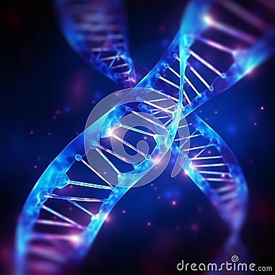 Blue hologram DNA background. Created with generative AI Stock Photo